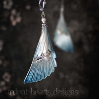 Ethereal Iridescent Blue and Silver Angel Wing Earrings