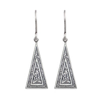 Silver Geometric Drop Earrings in Antiqued Silver