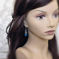 Blue Antique Style Crystal Earrings with Antiqued Silver Filigree