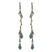Boho Branch Earrings with Teal Artisan Czech Glass Leaf Beads