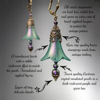 Lucite Flower Earrings in Iridescent Green and Purple