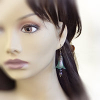 Lucite Flower Earrings in Iridescent Green and Purple