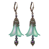 Lucite Flower Earrings in Iridescent Green and Purple