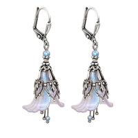 handmade Iridescent Lucite Flower Earrings in Lavender and Blue