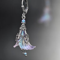 Iridescent Lucite Flower Earrings in Lavender and Blue