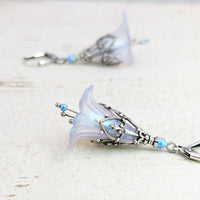 Iridescent Lucite Flower Earrings in Lavender and Blue