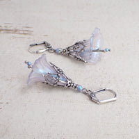 Iridescent Lucite Flower Earrings in Lavender and Blue