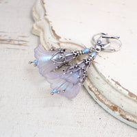 Iridescent Lucite Flower Earrings in Lavender and Blue
