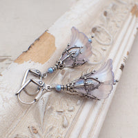 Iridescent Lucite Flower Earrings in Lavender and Blue