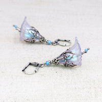 Iridescent Lucite Flower Earrings in Lavender and Blue