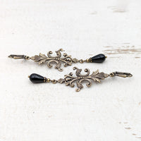 Handmade Medieval Style Earrings with Black Crystal Pearls