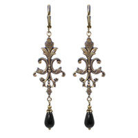Handmade Medieval Style Earrings with Black Crystal Pearls