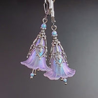 Iridescent Lucite Flower Earrings in Lavender and Blue
