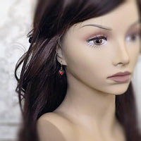 Acorn Earrings with Red Crystal Pearls and Antiqued Brass