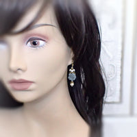 Dusty Blue and Ivory Shabby Rose Earrings