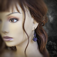 Shabby Iridescent Purple and Black Resin Rose Earrings