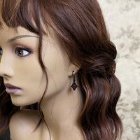 Victorian Gothic Earrings with Dark Blood Red Crystals and Black Metal