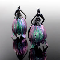 Iridescent Color Shifting Large Tulip Flower Earrings in Purple and Green