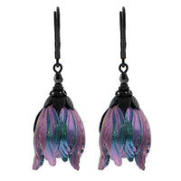 Iridescent Color Shifting Large Tulip Flower Earrings in Purple and Green
