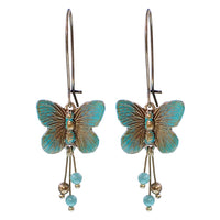Verdigris Butterfly Earrings in Antiqued Brass