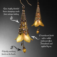 Lucite Flower Earrings in Iridescent Golden Yellow and Orange