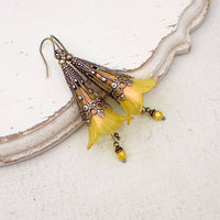 Lucite Flower Earrings in Iridescent Golden Yellow and Orange