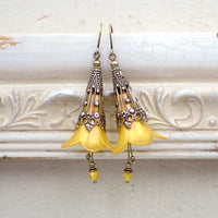 Lucite Flower Earrings in Iridescent Golden Yellow and Orange