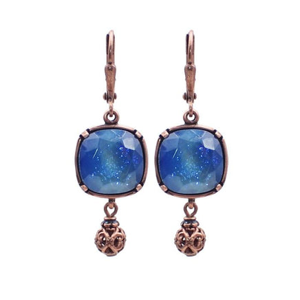 Ocean Blue Earrings with Artisan Czech Glass and Antiqued Copper Filigree Beads