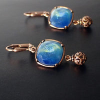 Ocean Blue Earrings with Artisan Czech Glass and Antiqued Copper Filigree Beads