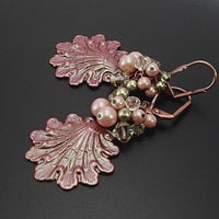 Shimmering Pink and Green Seashell Lever Back Earrings
