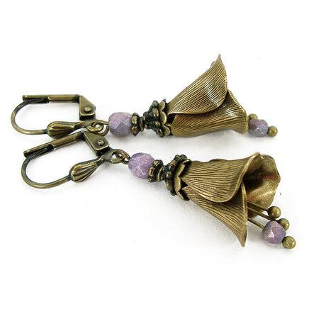 Vintage Style Brass Flower Earrings view 2