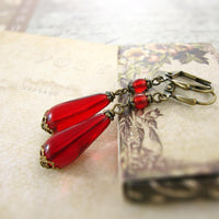 Romantic Red Victorian Teardrop Earrings