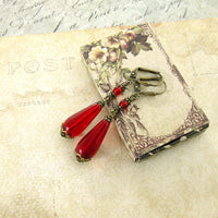 Romantic Red Victorian Teardrop Earrings