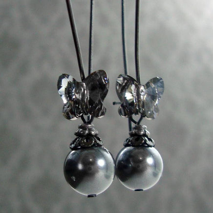 Black Metal Butterfly Crystal Earrings