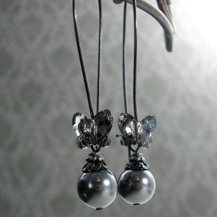 Black Metal Butterfly Crystal Earrings