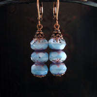 Blue Stacked Rondelle Earrings view 2