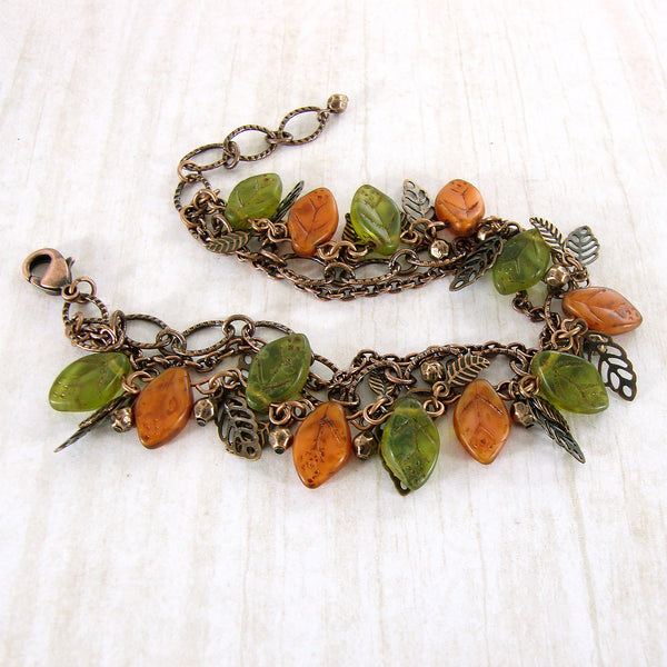 Olive Green and Rust Orange Woodland Bracelet Ardent Hearts Designs