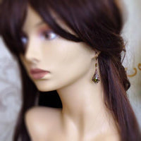 Filigree Wrapped Earrings with Olive Green Crystals mannequin view