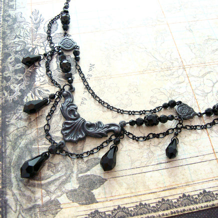 Victorian Mourning Teardrop Chandelier Necklace