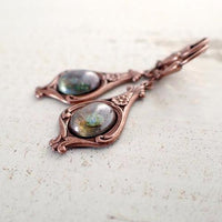 Rustic Green and Copper Cabochon Earrings