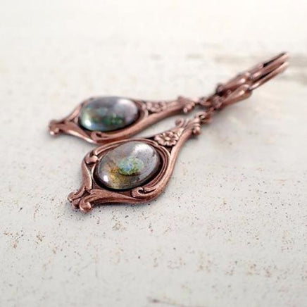 Rustic Green and Copper Cabochon Earrings
