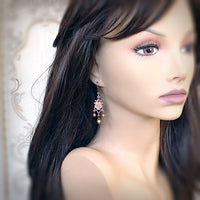 Rose Gold Pearl and Copper Floral Chandelier Earrings