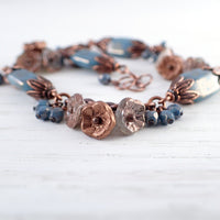 Turquoise Blue and Copper Flower Cluster Bracelet view 2
