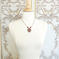 Antiqued Copper and Fuchsia Romantic Filigree Heart Pendant Necklace