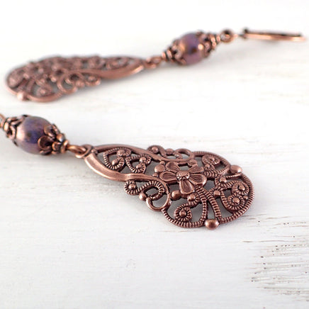 Lacy Victorian Filigree Drop Earrings detail view