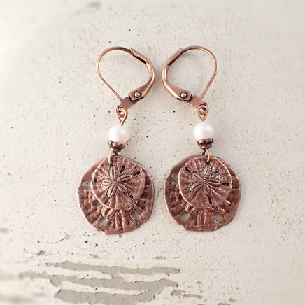Copper Sand Dollar Dangle Earrings view 2