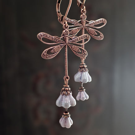 Whimsical Dragonfly Floral Earrings view 2