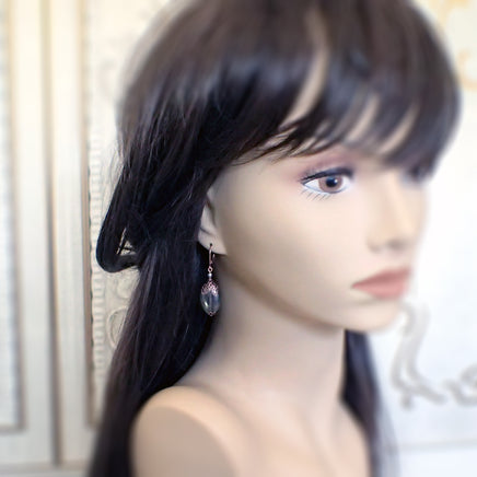 Large Rustic Green Bead Copper Leverback Earrings mannequin view