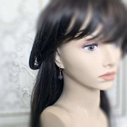 Bright Blue and Copper Caged Crystal Earrings mannequin view