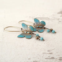 handmade Verdigris Butterfly Earrings in Antiqued Brass